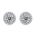 Elegant S925 sterling silver halo stud earrings featuring round cubic zirconia diamonds - Moissanite Classic Round Halo Style (S16A) / Moissanite + S925 Silver