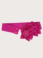 Elastic rose red wide waist belt featuring a large 3D fabric flower with pearl beads - 62cm / Rose Red