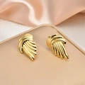 Fashionable 18K gold-plated stainless steel feather stud earrings with mirror finish - EH085-Mirror Polished Feather Wing