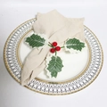 Christmas napkin ring with red faux berries and green holly leaves on beige fabric - Red Berry Christmas Leaf