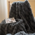 Luxurious dark grey faux fur blanket with striped texture on a wooden chair - Gray / Pillow Insert