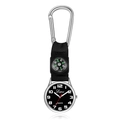 Carabiner pocket watch with integrated compass in silver metal finish and black dial quartz - Silver