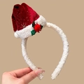 Cerchietto natalizio con cappellino di velluto rosso, glitter e bordo in morbido peluche - 5# Cerchietto con Cappello a Pompon Rosso (JA1742)