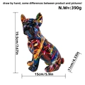 Graffiti bulldog resin statue decor with vibrant multicolor pattern, height 19.5cm and 390g - Colorful Tilted Head French Bulldog