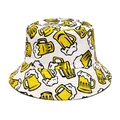 Weißer Fischerhut aus Baumwolle mit gelbem Bierkrug-Print für Sonnenschutz und Outdoor - M (56-58cm) / Biermuster