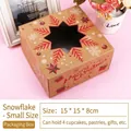 Bruine kraft kerstdoos 15x15x8cm met stervormig venster voor 4 cupcakes - Sneeuwvlok / Klein (4-stuks) / Bruin Kraft