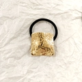 Minimalist black elastic hair tie with a textured hollow gold square alloy ornament - Gold Square Mesh 3.5cm