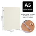 A5 size 6-hole white kraft paper binder with metal rings and decorative wood piece - A5 White Kraft Paper Shell (6-Hole)