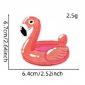 Detailed view of pink flamingo embroidered patch showing dimensions 6.4x6.7cm and weight 2.5g - Flamingo