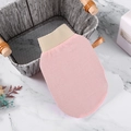 Exfoliating bath glove in pink frosted fabric with elastic wrist and hanging loop - Light Pink