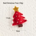 Handmade red wool felt Christmas tree ornament with white snowflake and star, 11x9cm - Red Xmas Tree
