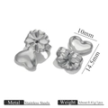 Stainless steel heart shaped earring backs 10mm x 14.5mm jewelry diy components - Large Heart Earring Back / Steel