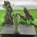 Green semi-precious stone Mary carving figurine standing on a wood pedestal - Labradorite