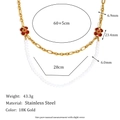Double-layered 18K gold plated stainless steel necklace with red flower and pearl detail - Imitation Pearl Flower Irregular Double Chain / Gold