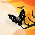 Detailed top view of black gothic bat hair claw clip with hollow wings for Halloween - 8.5cm Bat Claw - Black