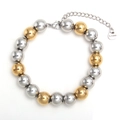 Adjustable stainless steel bead bracelet with mixed gold and silver polished round beads - 10mm / Two-tone Gold Silver