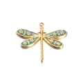 Libellen Anhänger aus Gold mit blauer Emaille und Blumen für Schmuckherstellung - Aqua