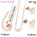 Rose gold stainless steel jewelry set with white shell heart pendant and earrings - Rose Gold 2-Piece Set (KS199057-K)