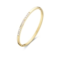 Golden titanium steel bangle with white shell inlay and sparkling zircon crystals - Gold