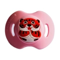 Pink silicone baby pacifier with a cute red and white tiger cartoon pattern by MAGEMIOR - Tiger Pacifier / Pink