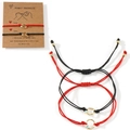 Adjustable red and black Evil Eye braided bracelet set with gold rings and charms - Evil Eye Red Black Set Card (JS-S24110801A-P)