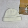 Minimalist cream white ribbed knit beanie hat for winter outdoor warmth for women - One Size / White