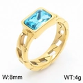 Anello in acciaio inossidabile placcato oro 18K con zircone blu quadrato e design a catena - Misura 6 (52mm) / Oro Blu Chiaro