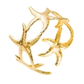 Golden starfish open cuff bracelet with hammered texture in ocean holiday style - Gold Five Starfish