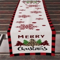 Nordic Christmas table runner with red plaid border and merry christmas tree design - 33*183cm / Red Black Plaid Edge Christmas Tree