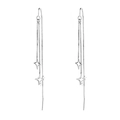 Asymmetric long tassel star earrings in shiny silver finish with four-pointed charms - Copper / Four-Pointed Star Tassel (Silver Color)