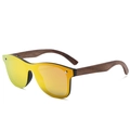 Bamboo wood sunglasses with orange gradient mirrored lenses and matte black frame - Bright Black Frame Black Walnut Leg Orange Mirror Lens