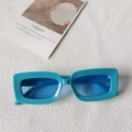 Trendy rectangular blue sunglasses with wide retro frames for modern fashion outfits - Blue Frame / Blue Lens