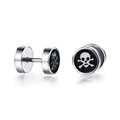 Silver skull stud earrings for men featuring black enamel finish and punk hip hop style - Skull Pattern Stud Earrings (305)