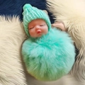 Mint green baby doll keychain with plush ball and knit hat for handbag decoration - Emerald Green