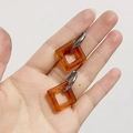 French vintage amber resin square hoop earrings with silver metal ring hooks - Square Amber (Silver Hoop)