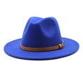 Detail of royal blue fedora hat featuring a brown snakeskin pattern band and metal buckle - M (56-58cm) / Sapphire Blue