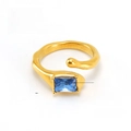 Adjustable 18K gold plated stainless steel ring with rectangle blue crystal stone - Blue Rectangular Crystal Style (ZXG689)
