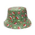 Green cotton Christmas bucket hat featuring festive Santa and snowflake patterns - Green Merry Christmas Blessing Style (C)