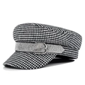 Fashionable houndstooth newsboy cap with rhinestone band and silver metallic buckle - M (56-58cm) / White Houndstooth