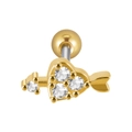 Piercing orecchio freccia cuore dorato con zirconi lucidi e chiusura a vite - 0.8x6x3mm / Oro Con Zirconia Bianca