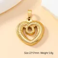 Golden heart-shaped stainless steel pendant with radial texture, size 22x21mm and 5.8g - Snake Heart-40