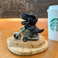 Mini T-Rex dinosaur figurine riding a vintage silver motorcycle toy ornament keychain - Inertia Dinosaur Motorcycle-Brown T-Rex / Brown