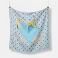 Elegante foulard quadrato in seta twill con stampa equestre blu e motivi a cuore - Azzurro