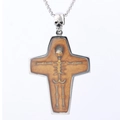 Gothic cross necklace featuring an internal skeleton model with amber resin finish - Epoxy Cross Skeleton (D0802)