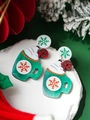 Christmas hot cocoa mug earrings with candy canes and green snowflake charms - 56# Silver Earring Post - Cyan - Cup Snowman Acrylic