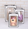 White paper gift bags with clear window and black border in three sizes for presents - H20*L15*W10cm / White with Black Frame