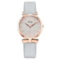 Women's rose gold watch with leaf textured dial and grey leather strap with bow detail - Light Gray