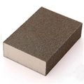Carborundum sponge block for kitchen cleaning with grey abrasive surface and white foam core - Bagged Thick Brown Style