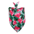 Detailed view of the summer pet bandana showing watermelon and tropical leaf prints - Light Monstera Watermelon