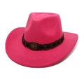 Detail of fuchsia wool felt cowboy hat with braided band and vintage metal star badge - M (56-58cm) / Rose Red